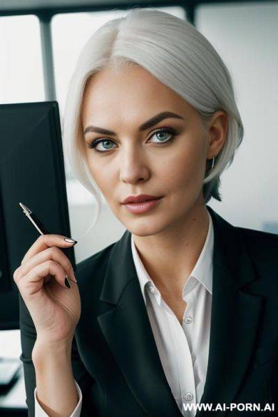 Black blazer, office shirt, pencil skirt, ((head close view)) - ai-porn.ai on pornsimulated.com