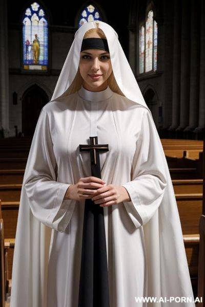 Blonde nuns veil nude in church standing nude - ai-porn.ai on pornsimulated.com