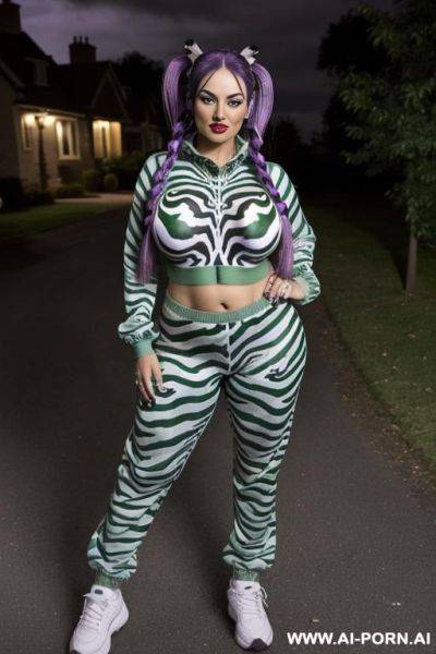 Seductive mature milf, gigantic round tits, halloween night, halloween suburban neighborhood, - ai-porn.ai on pornsimulated.com