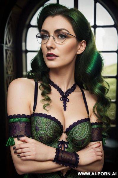 Woman 1 in glasses. gy looking back brunette blue eyes - ai-porn.ai on pornsimulated.com