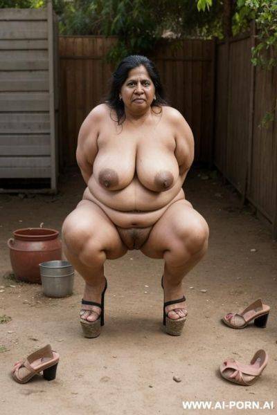 2 mature obese women , totally naked, standing in a backyard - ai-porn.ai on pornsimulated.com