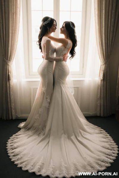 2 korean idol wear sheer wedding dress and kissing - ai-porn.ai - North Korea on pornsimulated.com