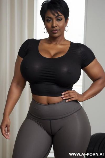 Sexy bimbo bangladesi mu bi milf, aged milf, matured milf, thot, really dark black skin, deep dark black skin color, ultra thicc, bulked up thighs, tight shirt, extremely gigantic boobs, perfect eyes - ai-porn.ai on pornsimulated.com