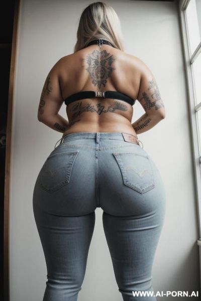 ((fat ass)), celulitis legs ((thicc body)) ,perfect round white jeans ,full sude body view ,((big booty )),((wide-hips)) thicc curvy model - ai-porn.ai on pornsimulated.com