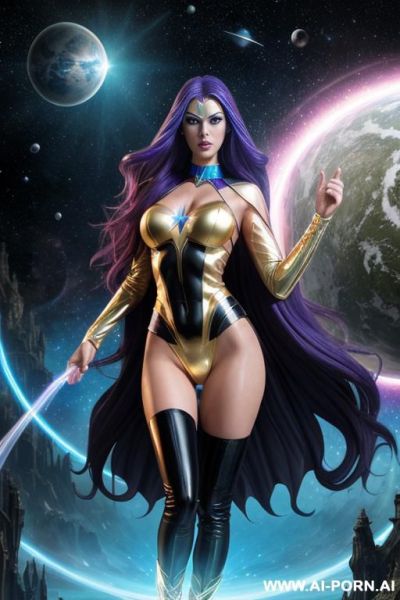Tall woman, giantess, supermodel, super hero, tom, , goth, , aa cup, fantasy world, magical, epic, space, magical being, magical face, fantasy face, special ears, special eyes, superpower, - ai-porn.ai on pornsimulated.com