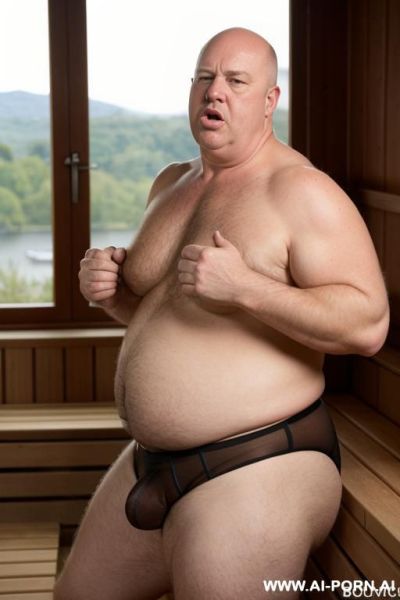 Ugly, old, manly fat belly. masculine bulge in pants. big cock. - ai-porn.ai on pornsimulated.com