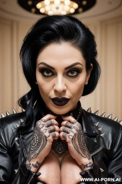 ((((persian rap milf)))) with ((((((gigantic tits)))))) and (((long hair))), ((makeup)) , (((tight spiked black leather jacket))) (((tight jeans))) (((boots))) ((((big ass)))) (((selfie))) - ai-porn.ai - Iran on pornsimulated.com