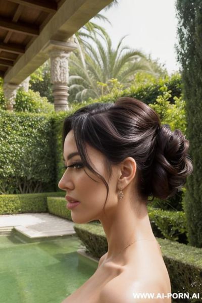 Porn movie shooting process in the garden of a luxury villa, completely naked porn stars posing. - ai-porn.ai on pornsimulated.com