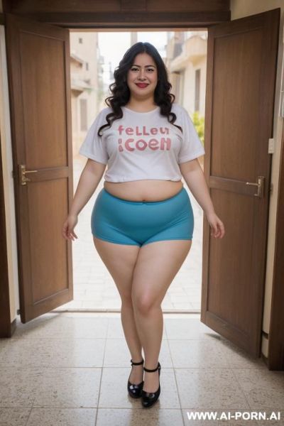 (((up t-shirt to show breasts, show tits, no panties, show pussy, flats shoes))), (((hands on hips, flashing tits, natural flats breasts))), smiling, (((outodoors, public place))) (((eye contact, full - ai-porn.ai on pornsimulated.com