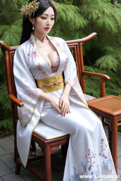 Chinese qeen, lace pleated dress, chinese clothes, traditional clothes, chinese wedding, old china outfit, , white blue coat - ai-porn.ai - China on pornsimulated.com