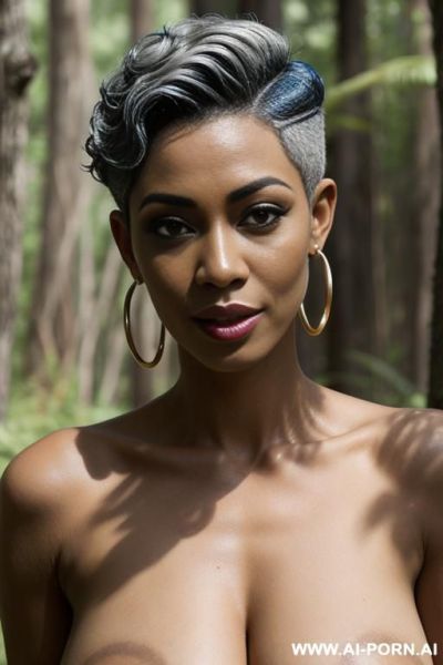 A busty malay mom naked, full naked, show tits, show shaved pussy, no clothes, short pixie hair with shaved sides (( grey hair )) - ai-porn.ai on pornsimulated.com