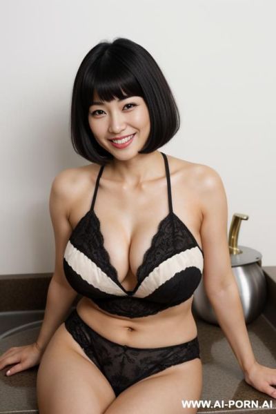 Natural tits, dark brunette hair, japanese beauty in her 30s, smiling - ai-porn.ai - Japan on pornsimulated.com