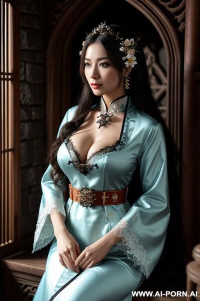 Chinese qeen, lace pleated dress, chinese clothes, traditional clothes, chinese wedding, old china outfit, short dress - ai-porn.ai - China on pornsimulated.com