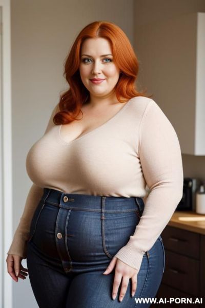 Light-skinned red-haired woman looking at slightly turned camera with a slight smile - ai-porn.ai on pornsimulated.com