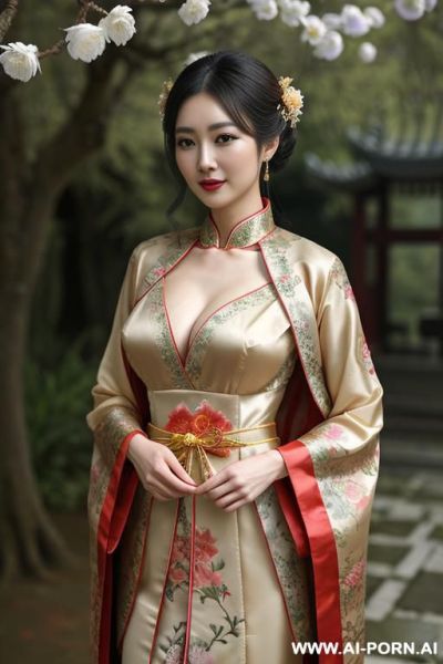 Chinese qeen, lace pleated dress, chinese clothes, traditional clothes, chinese wedding, old china outfit, short dress, happy new year , very big boob - ai-porn.ai - China on pornsimulated.com
