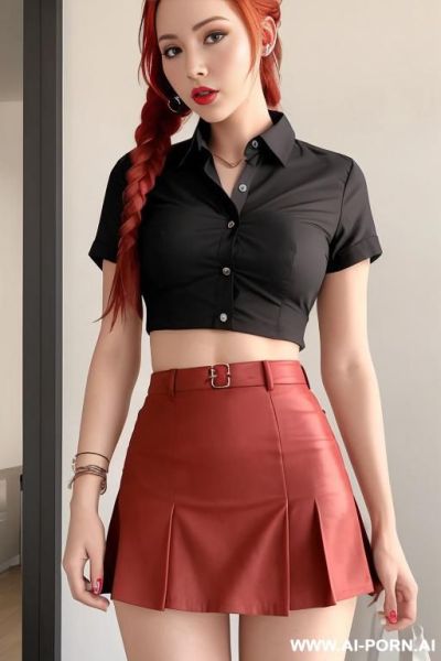 Braided red hair, s, short skirt, shirt unbuttoned - ai-porn.ai on pornsimulated.com