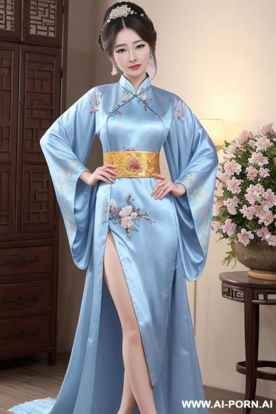 Chinese princess, lace dress, chinese clothes, traditional clothes, chinese old version, old china outfit, short skirts, through light blue clothes - ai-porn.ai - China on pornsimulated.com