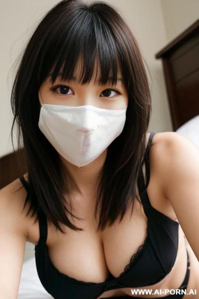 The woman is lying on the bed. big thighs. bang. asian. in a mask. - ai-porn.ai on pornsimulated.com