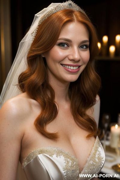 (((actress topanga))), ((fancy highly detailed wedding dress)), (christmas), (big full lips), ((smiling at the camera)), photorealistic, texan, (ultra detailed photo), (hyper realistic photo), standing in - ai-porn.ai on pornsimulated.com