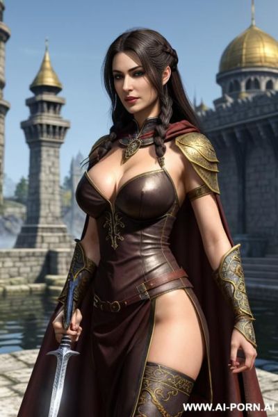 Champion of cyrodiil, woman, front view, finely detail, ultra detailed face, highly detailed skin, highly detailed hands, looking at viewer, (eye contact), noble face exspressions, eyes like gimlets, - ai-porn.ai on pornsimulated.com