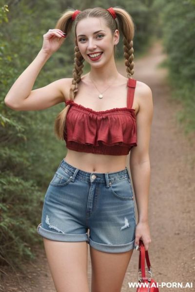 (denim shorts) (red pumps) (hiking) - ai-porn.ai on pornsimulated.com