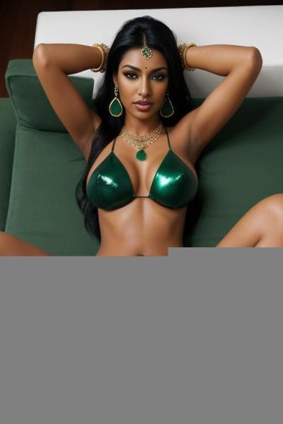 Extremely beautiful naked indian female, round face, black skin, 8, long black hair, black eyes, makeup, (perfect natural tits), earrings with green gem, wristbands with green gems, ankle bracelet - ai-porn.ai - India on pornsimulated.com