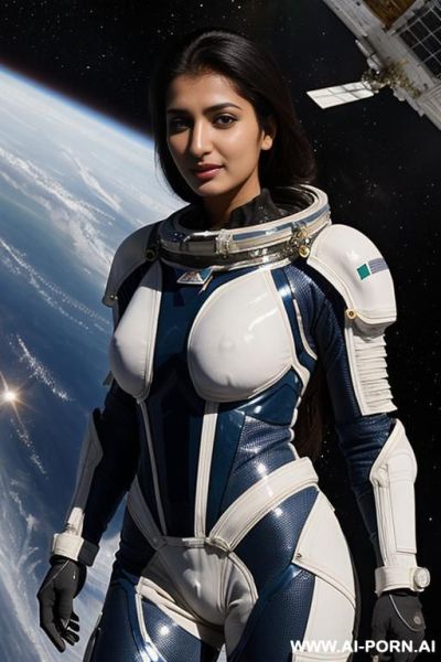 Close up, partially transparent armored space suit, extremely tanned pakistani scientist, space station research lab - ai-porn.ai - Pakistan on pornsimulated.com
