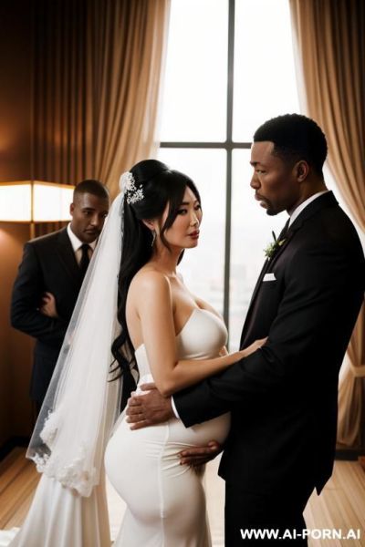 Pregnant asian woman, spitroasted, black men, wedding dress - ai-porn.ai on pornsimulated.com