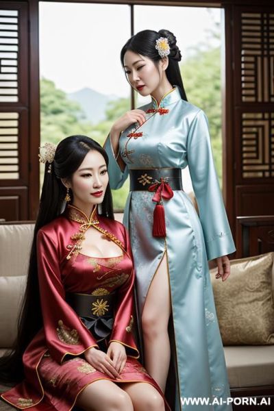 Tea party, full clothes, pleated dress, chinese clothes, traditional clothes, chinese wedding, old china outfit - ai-porn.ai - China on pornsimulated.com