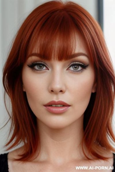 Redhead, sexy bangs, close-up, eye makeup - ai-porn.ai on pornsimulated.com