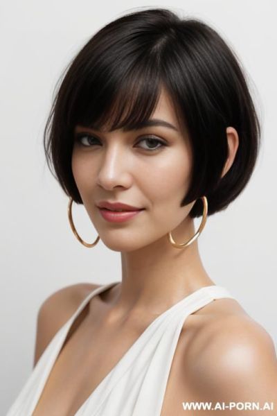 Hoop earrings front view direct eye contact with viewer white background - ai-porn.ai on pornsimulated.com