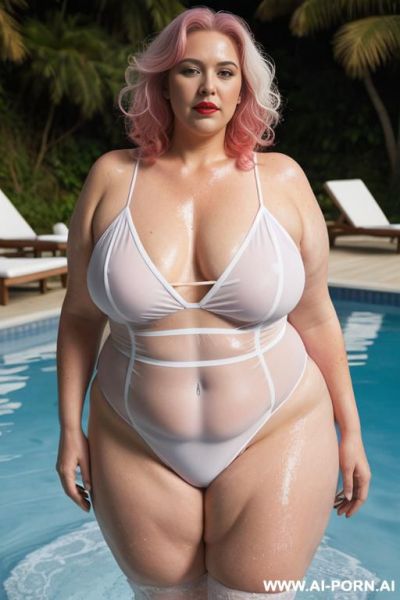 Redhead athletic gilf bbw granny, sexy curvy pink lingerie see through wet. red lipstick sexy big lips. - ai-porn.ai on pornsimulated.com