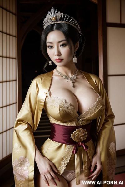 (japanese bimbo queen, japanese royal bedroom, queen’s bed , canopy bed, box bed, bed with curtains), ((((japanese queen, stunningly beautiful japanese woman, wedding night lingerie, japanese noblewoman, - ai-porn.ai - Japan on pornsimulated.com