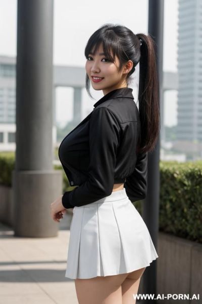 1 girl, pornstar, woman, milf, 30 years, black hair, middle eastern, full-bosomed, hourglass, voluptuous athletic, gigantic breasts, big round breasts, massive breasts, huge boobs, high ponytail, full - ai-porn.ai on pornsimulated.com