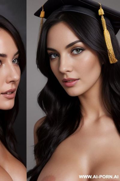 Yearbook photo, topless, gown and mortarboard, showing boobs, showing nipples - ai-porn.ai on pornsimulated.com