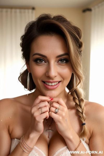Wet, ( necklace, bracelets, rings), looking at viewer, - ai-porn.ai on pornsimulated.com