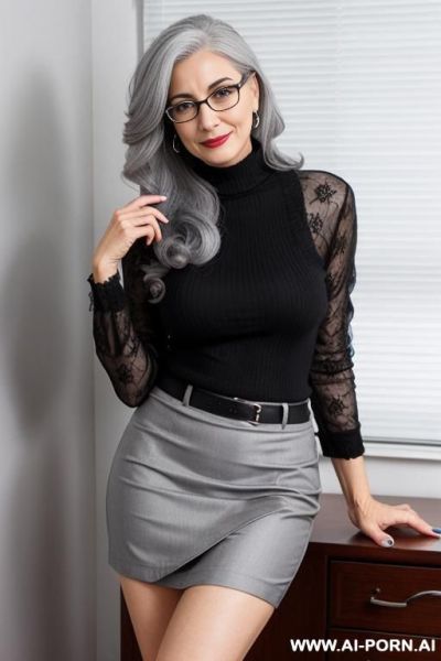 Milf secretary, skirt, glasses - ai-porn.ai on pornsimulated.com