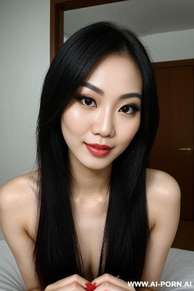 A sexy singaporean wearing makeup with a beautiful face, sucking on her toes. - ai-porn.ai - Singapore on pornsimulated.com