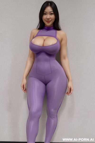 Gigantic tits. light purple tight spandex full body compression suit. - ai-porn.ai on pornsimulated.com