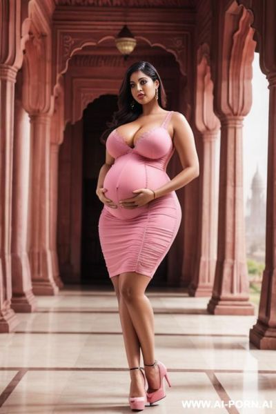 Wearing stylish platform pumps women lace leg apart view side pink - ai-porn.ai on pornsimulated.com