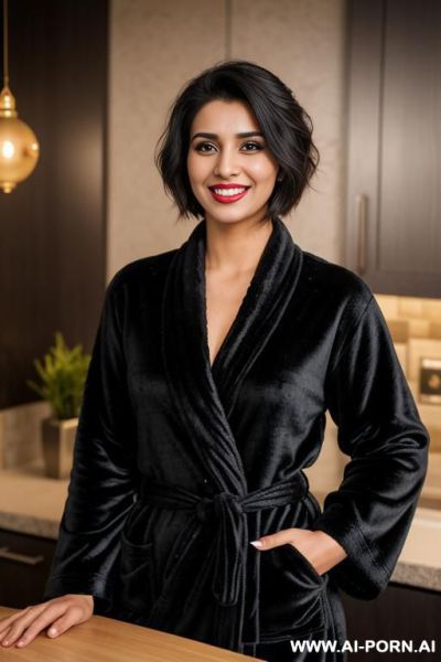 ((( pakistani ))), ((black bathrobe )), (christmas), (big nose), ((smiling at the camera)), photorealistic, (ultra detailed photo), (hyper realistic photo), standing in a modern manhattan penthouse, - ai-porn.ai - Pakistan on pornsimulated.com