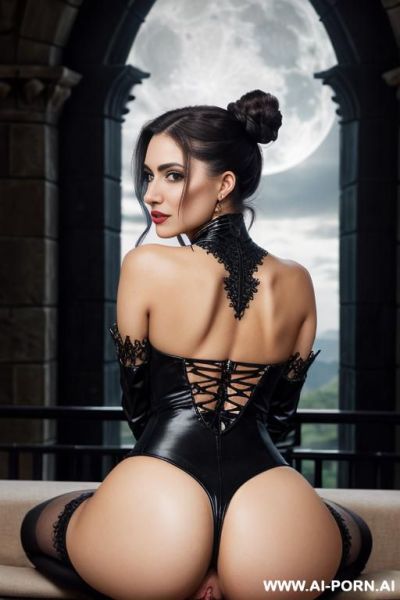 (busty super model) ((reality look, super reality)) ((behind view)) (((woman straddling man))) (perfect hourglass figure) (perfect bubble butt) thigh gap, amazing hips, trimmed hairy pussy, (natural firm - ai-porn.ai on pornsimulated.com