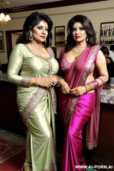 Bangladesi and pakistani two mature lesbian woman, bangladesi gilf mother-in-law and pakistani milf woman-in-law affair. looking at the viewers, looking at the viewers, nasty makeup, slutty makeover, juicy lips, in the bar, - ai-porn.ai - Pakistan on pornsimulated.com