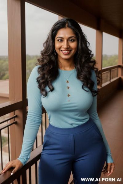 (((indian))), (( blue long sleeve crew neck shirt, pants )), (texas modern ranch house), (christmas), (big full lips), ((smiling at the camera)), photorealistic, tanned indian, (ultra detailed photo), - ai-porn.ai - India on pornsimulated.com