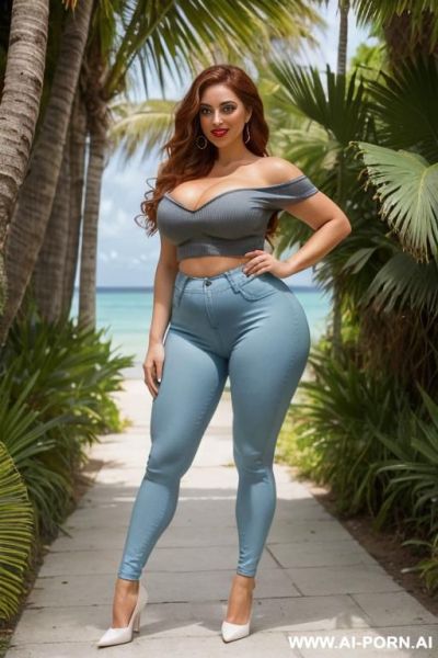 Sexy pornstar ginger , big sexy lips makeup lipstick big blue eyes busty big hips thick thights long legs beautiful big eyes big lips long wavy hairs bright ginger soft flowing hairs sexy - ai-porn.ai on pornsimulated.com