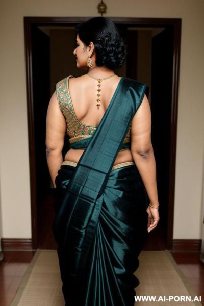 Ancient indian fifty years old black haired chubby queen in a traditional sari from behind - ai-porn.ai - India on pornsimulated.com