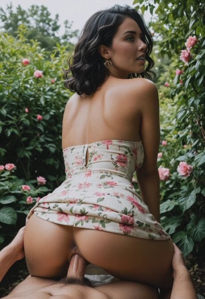 AI generated brunette with big tits has hardcore sex in a flower garden - pornpics.com on pornsimulated.com