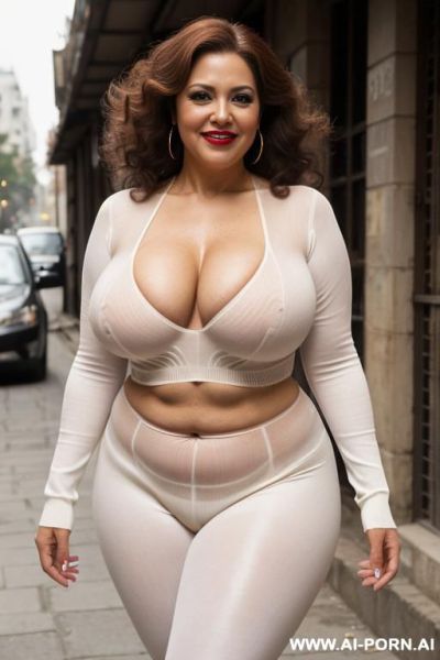 Sexy, very beautiful, 5 year old, light skinned mexican bbw old mature woman, with thick, curly auburn hair, dark eyeliner and lipstick, shapely figure, very large firm boobs, wide hips, flirty - ai-porn.ai - Mexico on pornsimulated.com