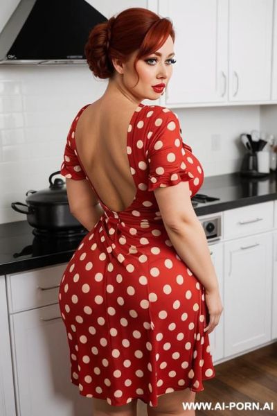 Gorgeous hot copper hsired women wearing (((red polka dot dress))) in kitchen, curvy ass, fucked, pov, cartoon style - ai-porn.ai on pornsimulated.com