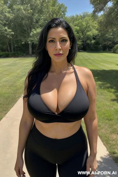 Bimbo pornstar, gigantic oversized fake tits, upturn nose, square jaw, high cheek bones, full frontal, ((keep face)), ((keep body)), sunny summer day, outside large lake house on the lake, - ai-porn.ai on pornsimulated.com